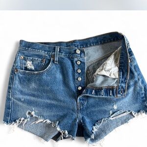 Levi’s 501 high-Rise Distressed Denim Shorts - Blue